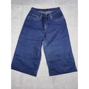 Ashley Stewart Capri Jeans Womens 14W Blue Studded Cuffed Wide Crop Denim Plus